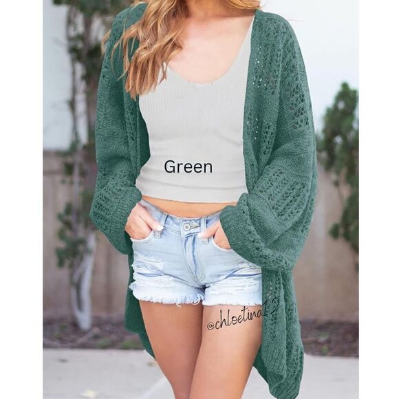 New Long Sleeves Oversized Hollow Out Cardigan Sweater - Picture 1 of 11